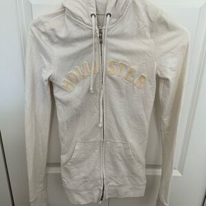 Y2K VINTAGE RARE Hollister Women's Off-White Zip-Up Hoodie